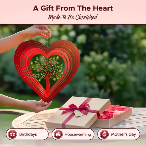 Vista 7 de Molinillos de viento de corazón para exteriores, regalos de cumpleaños para mujeres, mamá, abuela, esposa, 12 pulgadas, de acero inoxidable 3D