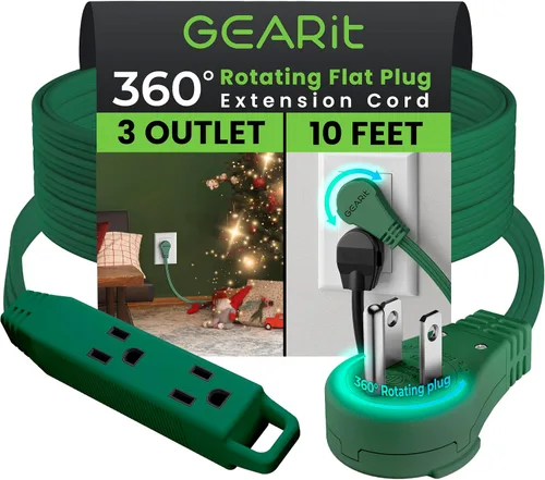 Vista 23 de GEARit Cable de extensión de enchufe plano giratorio de 360° de 3 pies, cable de alimentación de perfil bajo de 3 salidas, ahorro de espacio