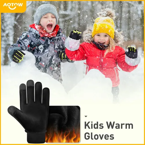 Vista 5 de Guantes deportivos cálidos de invierno para niños, clima frío, resistente al agua, para niños de 4 a 12 años, color negro