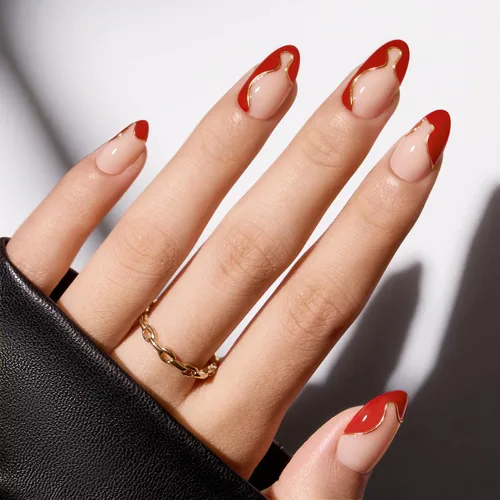 Vista 40 de Modelones Uñas postizas a presión con punta francesa de almendra, uñas postizas cortas de almendra para mujer, kit de uñas reutilizables