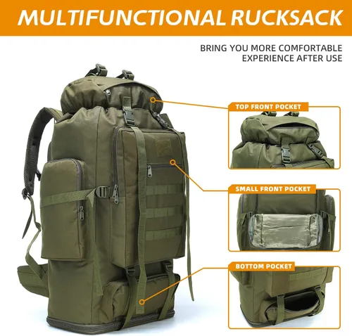 Vista 6 de Mochila de senderismo y camping, mochila MOLLE impermeable para viajes (verde militar)