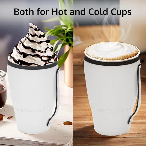 Vista 6 de OFFNOVA Paquete de 9 fundas de café en blanco para sublimación, fundas de neopreno reutilizables de 3 tamaños con asa, funda de 16 a 32 onzas