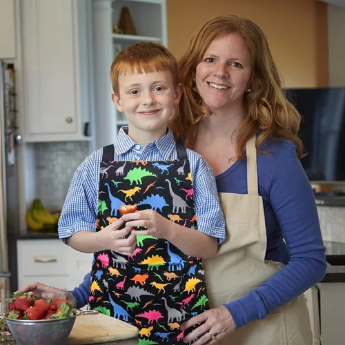 Vista 2 de Delantal de Dinosaurio para Niños Varones con Bolsillo, Delantales de Unicornio para Niñas para Cocinar, Pintar, Delantal de Cocina para Niños de 3