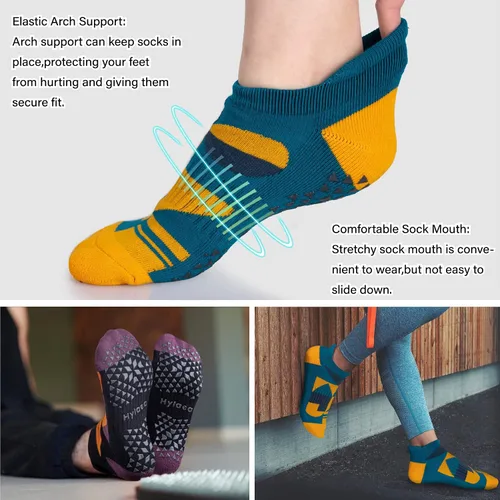 Vista 2 de Hylaea Calcetines antideslizantes unisex para yoga, hospitales, pilates y barre, al tobillo, acolchados