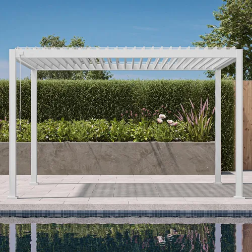 Vista 12 de Mirador 111S - Pérgola con listones redondeada de 10 pies x 10 pies, estructura completa de aluminio, techo ajustable, para exterior, duradera