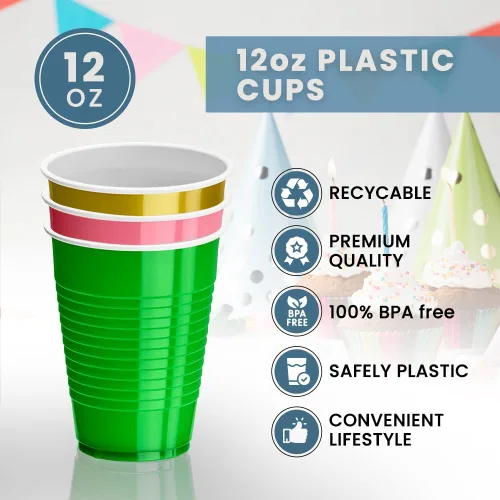 Vista 3 de DecorRack - Vasos desechables y reutilizables de 12 onzas para fiestas de cumpleaños, despedidas de soltera, campamentos, eventos en interiores y al