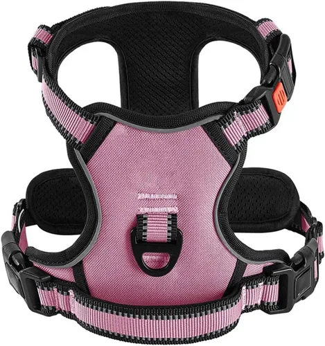 Vista 9 de Adjustable Reflective Nylon Dog Harness Vest No Pull Soft & Air-Permeable Pet Harness for Small & Large Dogs(Black,S)