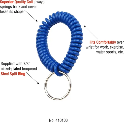 Vista 24 de Lucky Line - Resorte de muñeca en espiral de 2 pulgadas de diámetro con llavero de acero, multicolor, pulsera flexible para muñeca, se estira hasta