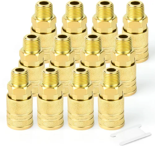 Vista 8 de GASHER 12PCS 1/2"MNPT Brass Industrial Coupler,1/4 Flow Quick Connect Air Coupler