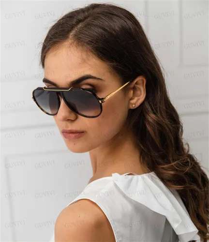Vista 6 de Gafas de sol de aviador de gran tamaño para mujeres y hombres, estilo retro de los años 70, lentes de sol de metal dorado sin enredos, cuadrados