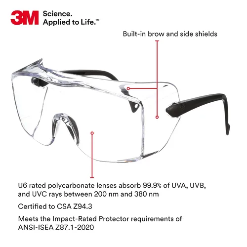 Vista 3 de 3M Gafas de seguridad, OX, se adaptan a los anteojos graduados (OTG), paquete de 20, ANSI Z87, lente transparente antivaho y marco negro