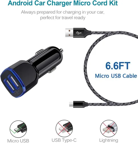Vista 2 de Cargador de coche Android para Samsung Galaxy J7 Crown/Prime/Pro/Sky Pro/Refine/Neo/Luna/Eclipse, J7 V 2nd/Perx/Star, J6 Plus J5 J4 J3 S7 Edge S6 S5