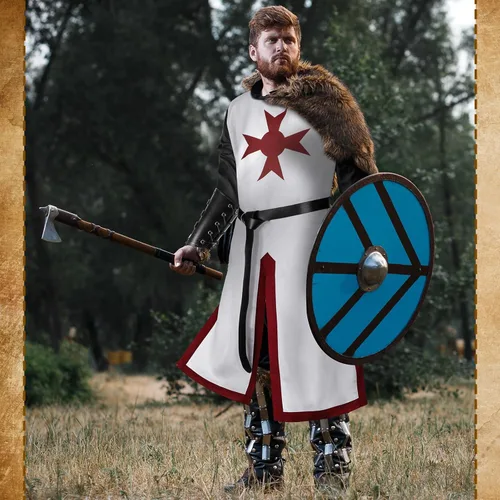 Vista 6 de Hicarer Disfraz renacentista medieval de caballeros cruzados para Halloween, disfraz renacentista para hombre, cinturón vikingo para cosplay