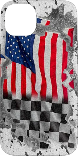 Vista 15 de Funda para iPhone 16 Car Racing Bandera Americana Pit Crew