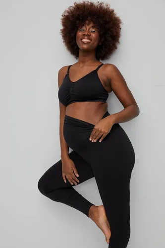 Vista 3 de Motherhood Maternity Women's Essential Stretch Secret Fit Over the Belly Leggings Full Length & Crop Length XS-3X 1 & 2 Packs