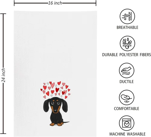 Vista 5 de kunlisa Toallas de cocina de salchicha, toallas y paños de cocina de salchicha negro y canela de 16×24 pulgadas, toalla de mano y té divertida