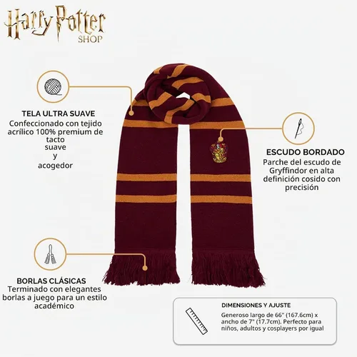 Vista 3 de Harry Potter Knitted Scarf, House Colors with Crest Design Gryffindor