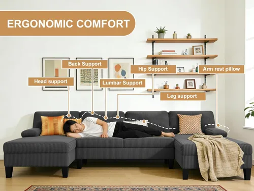 Vista 7 de COCO DESIGN Sofás seccionales en forma de U para sala de estar, sofá modular moderno de 108 pulgadas con diván doble, sofás de felpilla