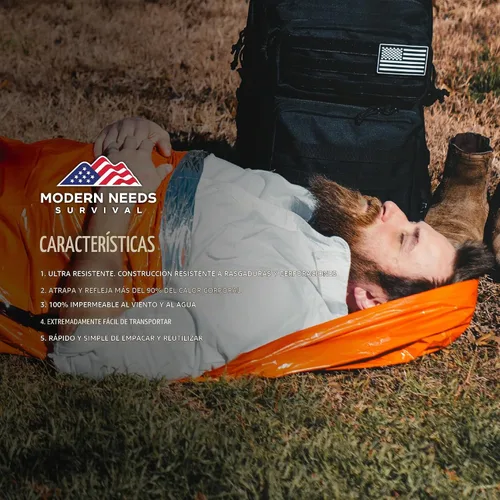 Vista 5 de MODERN NEEDS Emergency Sleeping Bag Survival Emergency Blanket, Bivy Sack & Emergency Bivy for Survival Supplies, Hiking Survival Kit, Compact
