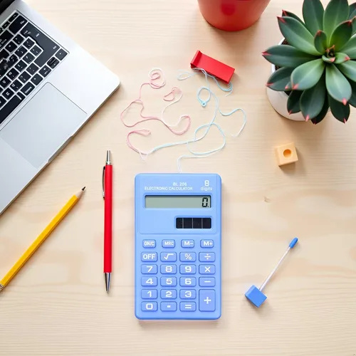 Vista 3 de Calculadoras estándar básicas azules, mini calculadora digital de escritorio, calculadora inteligente de energía solar, tamaño de bolsillo, oficina