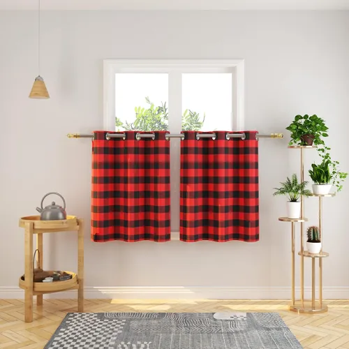Vista 108 de Cortinas de 24 pulgadas de largo con diseño Buffalo Check Gingham Plaid para ventanas de cocina y baño, tratamiento para ventanas con 2 paneles