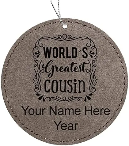 Vista 7 de LaserGram Personalized Christmas Ornament, World's Greatest Cousin, Faux Leather, Custom Laser Engraved Gift Idea (Round Shape, Black with Gold)