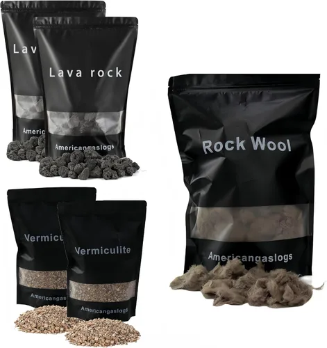 Vista 10 de Lana de roca + Piedra lave + Vermiculita para leña de gas (para chimenea de 18-24 pulgadas)