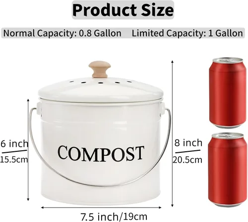 Vista 2 de AVLA Contenedor de compostaje para encimera de cocina, cubo de compostador de 1 galón, cubo de compostaje de residuos de alimentos, contenedor