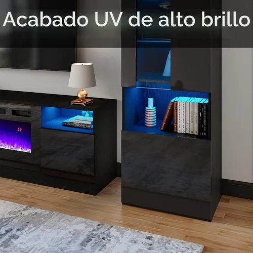 Vista 2 de AMERLIFE Juego de 3 centros de entretenimiento con chimenea de 70 pulgadas Negro
