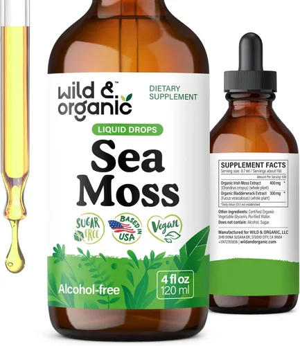 Vista 10 de Wild & Organic Gotas líquidas de musgo marino – Apoyo inmunológico – Tintura de musgo marino irlandés y vejiga – Suplemento multimineral Chondrus