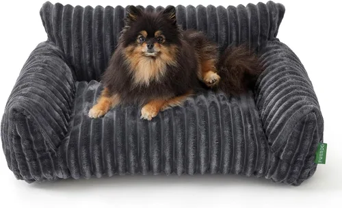 Vista 10 de Lindo sofá cama para mascotas, sofá de apoyo para gatos de interior, sofá cama pequeño para perros pequeños, beige, 24 pulgadas