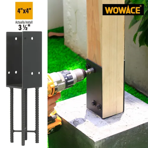 Vista 2 de 4"x4" (Real 3.5"x3.5") Soporte de poste en U de acero inoxidable, anclaje de poste para hormigón húmedo, soporte de base de poste resistente