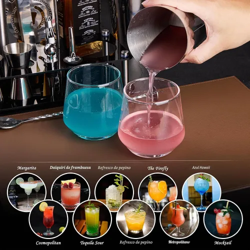 Vista 5 de Kit de coctelera para barman: juego de 15 utensilios de bar con soporte acrílico, juego de barras con todos los accesorios prácticos de bar