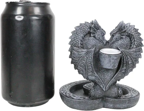 Vista 6 de Ebros Gift Guardian of Faux Stone Celtic Heart Tomb Altar Romántico Doble Dragón Cono de reflujo Incienso en cascada Humo Piscina Cascada Quemador