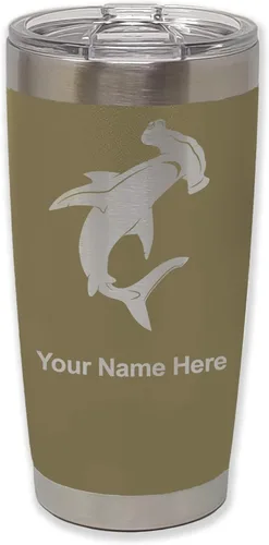 Vista 36 de LaserGram Vaso aislado al vacío de 20 onzas, tiburón martillo, grabado personalizado incluido (negro)