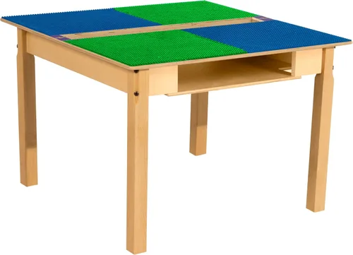 Vista 30 de Contender Time-2-Play - Mesa de madera contrachapada de abedul para niños, color azul y verde, compatible con Lego Montessori con estante para sala