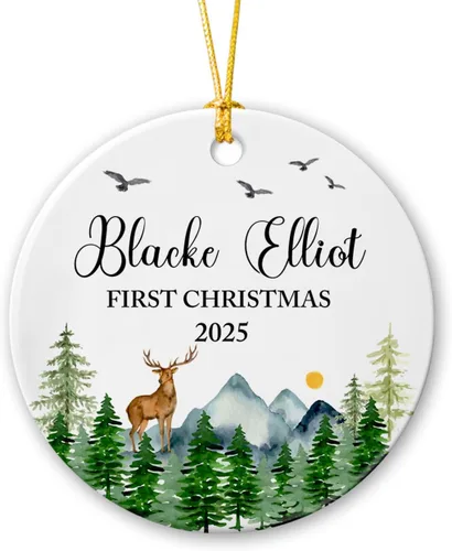 Vista 17 de Adorno personalizado de Navidad, aniversario de boda, aniversario de 2025, adornos de cerámica de Navidad para parejas, esposo, esposa, adorno