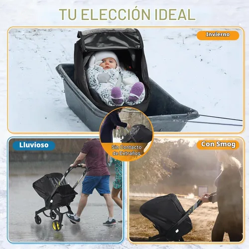 Vista 6 de Cubierta de invierno para asiento de bebé con ventana transparente, cubierta universal para asiento de coche con ventana con cremallera y Negro