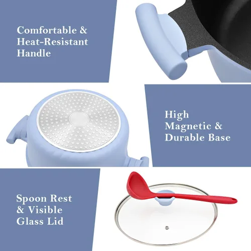 Vista 7 de Olla de vapor de 7 cuartos de galón para cocinar, olla grande con tapa, olla antiadherente con cesta de vapor de verduras y albóndigas, utensilios
