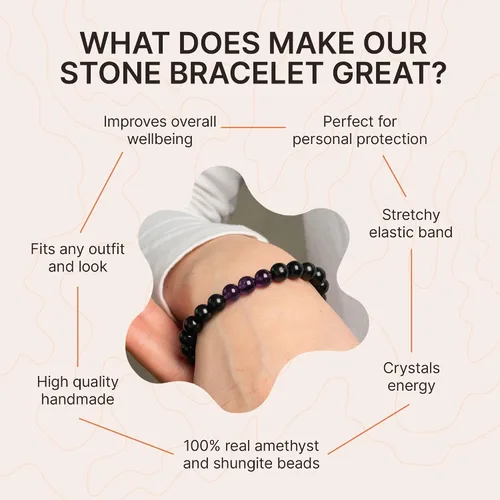Vista 3 de Karelian Heritage Pulsera de piedras de shungita elástica Joyería de cristal de shungita auténtica Pulsera protectora de piedra defensora potente