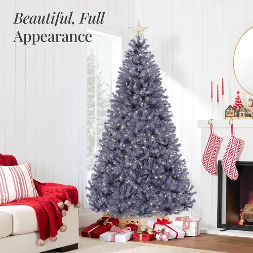 Vista 127 de Best Choice Products Árbol de Navidad azul bebé preiluminado de 6 pies, decoración navideña artificial completa con 947 puntas de rama, 250 luces