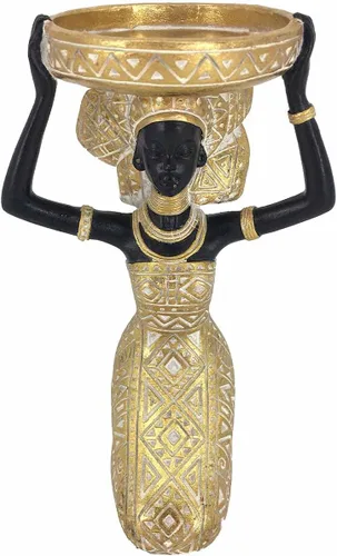 Vista 9 de Lescafita Juego de 3 Portavelas de Dama Africana – Figuras de Resina con Cuencos Dorados para Velas de Té o Velas de Pilar Pequeñas – Estatuas
