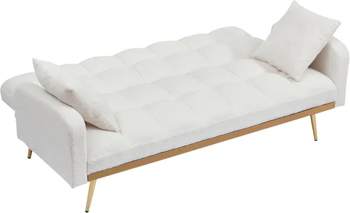 Vista 7 de Sofá biplaza convertible tipo futón reversible, sofá biplaza plegable, cama de invitados tapizada con forro polar tapizado, sofá cama convertible