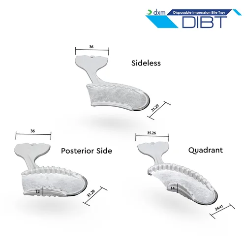 Vista 2 de 3-en-1 Dental Impression Bite Bandejas 100pcs Lado+Sideless+Quadrant DIBT 35 Posterior Side, 35 Sideless, 30 Quadrant