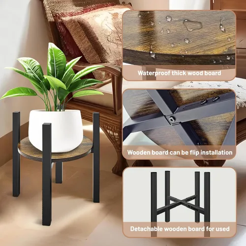 Vista 4 de Soporte ajustable para plantas de interior moderno de mediados de siglo, se adapta a macetas de 8 a 13 pulgadas, taburete de madera estable