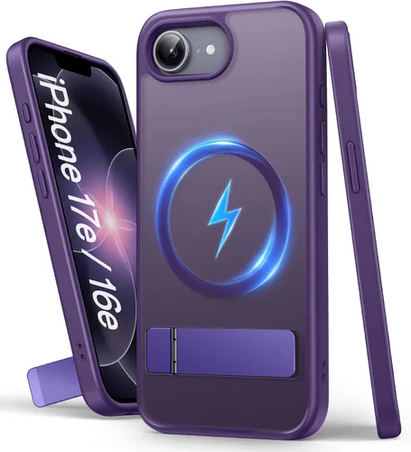 Vista 12 de Funda para iPhone 16e, Compatible con MagSafe y Soporte Integrado, Caída de Grado Militar, Mate Rugoso Resistente a Golpes Translúcido de Metal