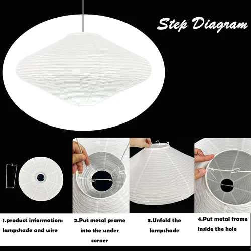 Vista 6 de Lámparas colgantes de papel de 19.69 pulgadas, pantallas colgantes de arroz (19.7 in), pantalla minimalista de papel de arroz blanco, linternas