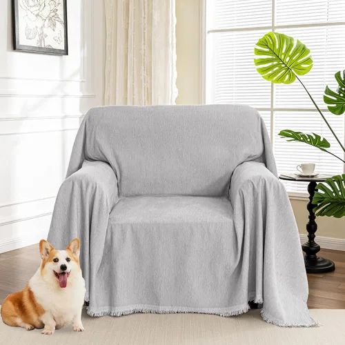 Vista 30 de MYSKY HOME - Funda extragrande para sillón de 1 cojín, lavable, protector de sofá con borlas, para mascotas y niños, 71 x 91 pulgadas, color beige