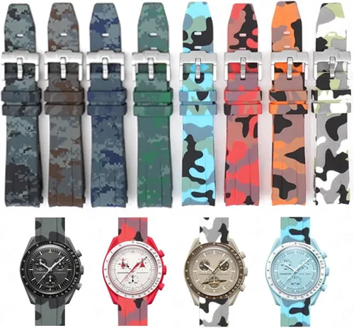 Vista 6 de Correa de camuflaje para Omega Moon Curvo Extremo Pulsera de goma de silicona Hombres Mujeres Sport Watch Band Accesorio 0.787 in
