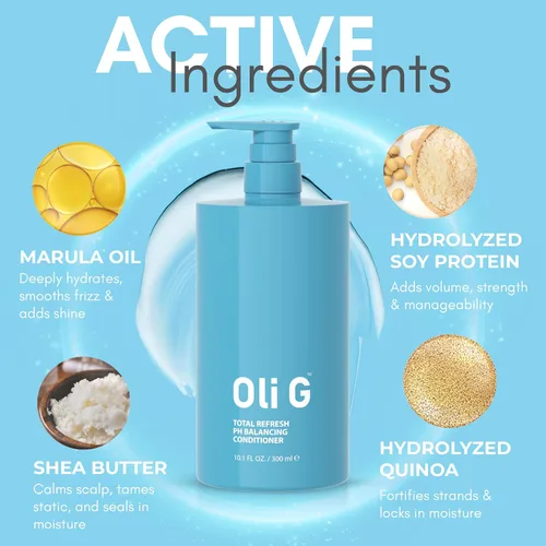 Vista 5 de Oli G Total Refresh - Acondicionador diario ligero para todo tipo de cabello, con aceite de marula, manteca de karité, proteínas botánicas